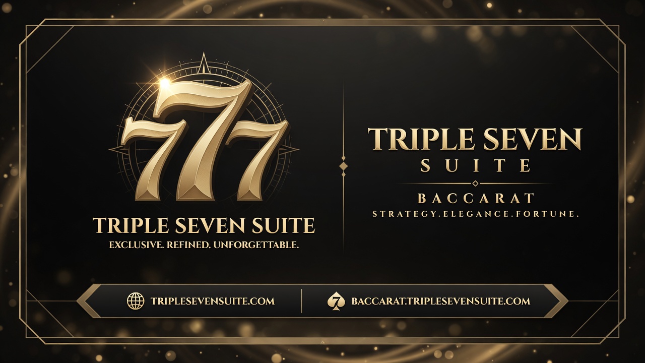 TripleSevenSuite Baccarat launch artwork in black and gold, featuring the Triple Seven Suite mark and the Baccarat product name.
