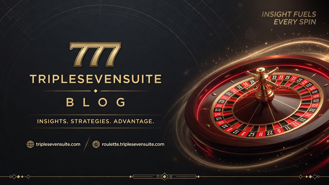 TSSRoulette launch artwork for TripleSevenSuite's free roulette strategy simulator featuring a roulette wheel and betting-system education theme.